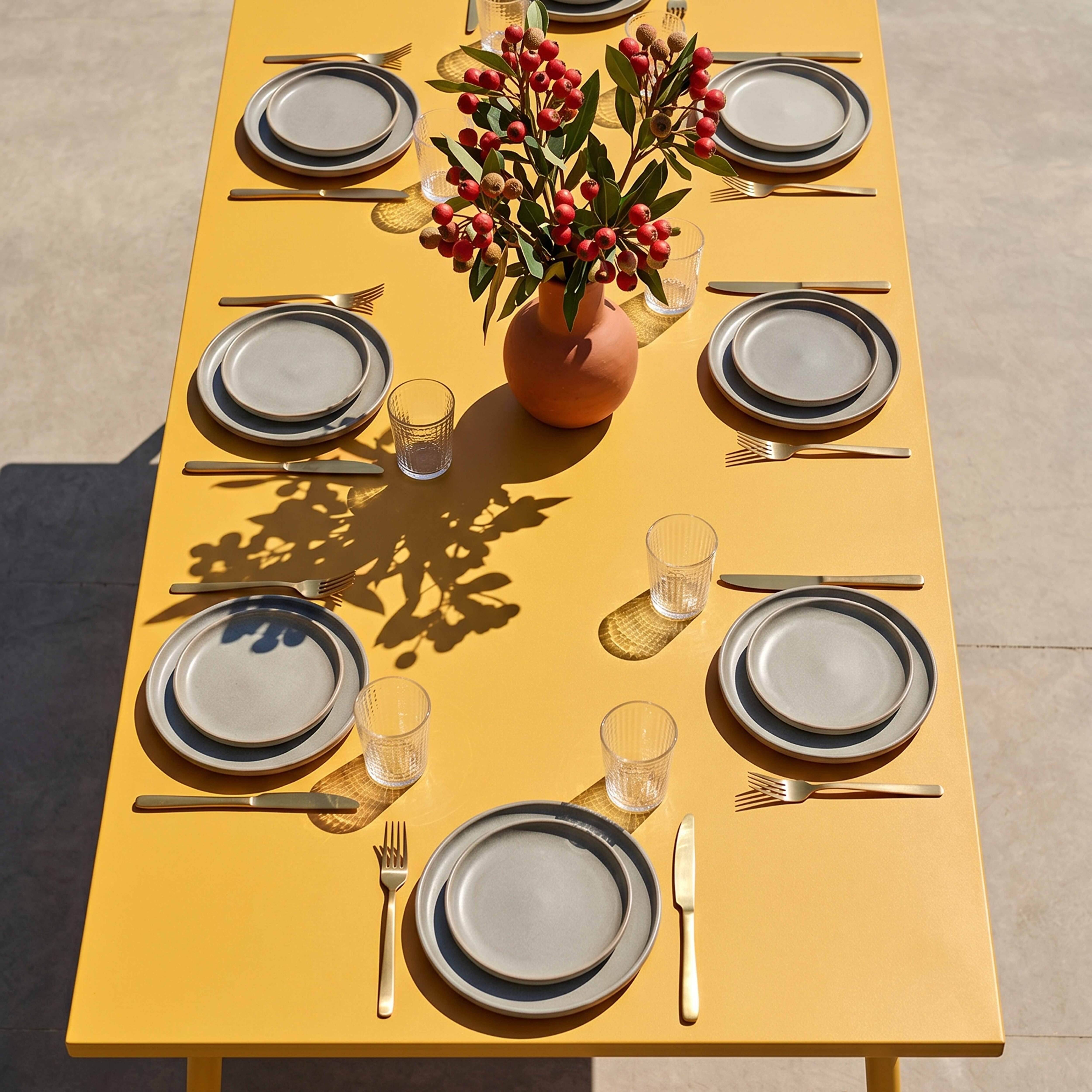 Oviala - Table de jardin rectangulaire en métal 8 places 180 cm jaune  Palavas - Oviala - Imagen 3