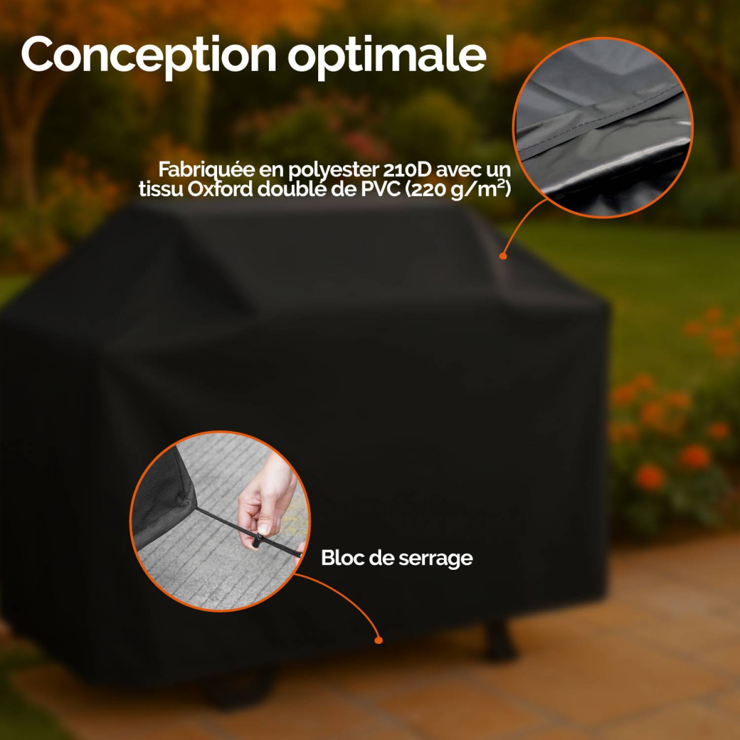 Linxor - Bâche, housse de protection imperméable pour barbecue en tissu Oxford 210D, anti UV - 147 x 61 x 122 cm - Noir - Linxor - Imagen 3