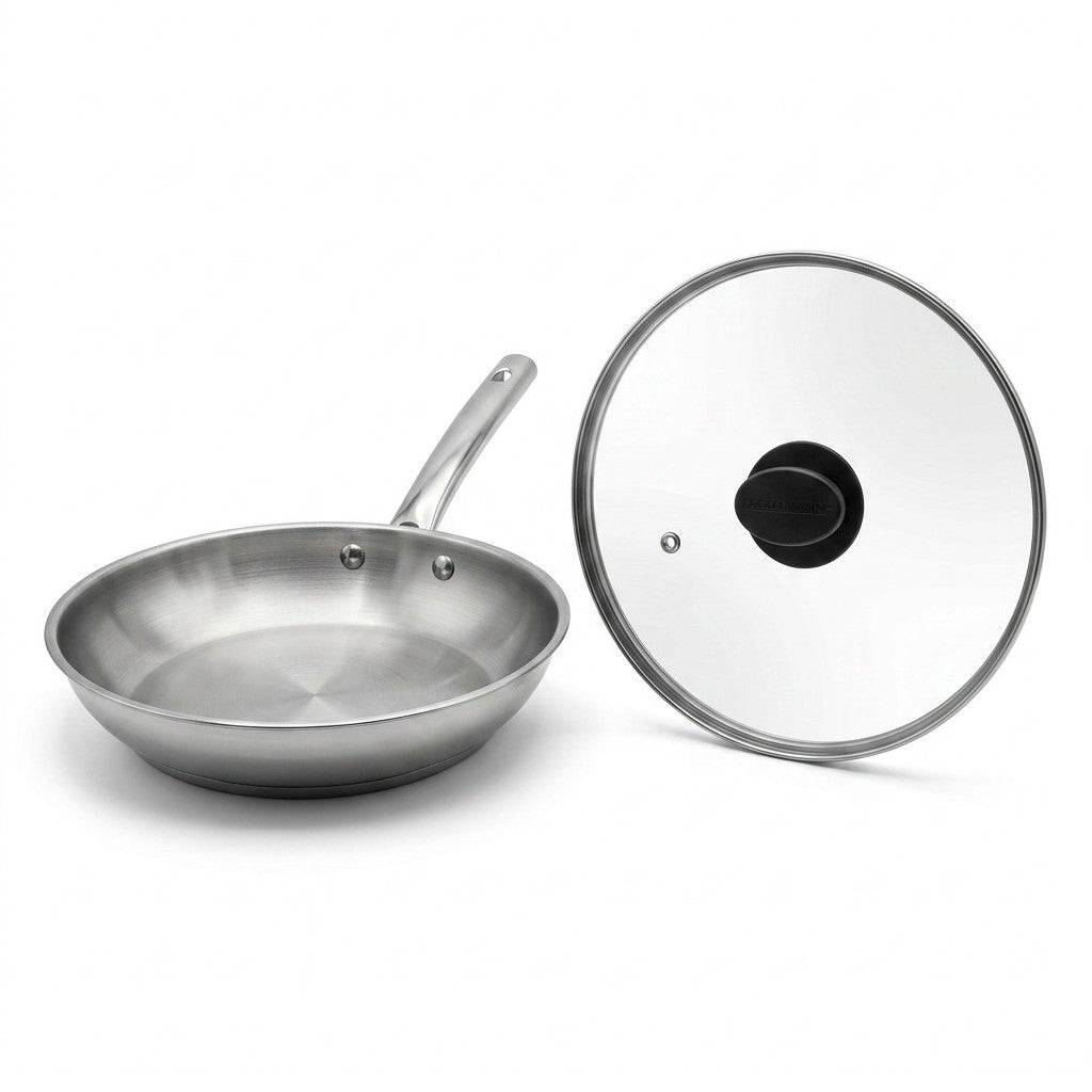 Poêle à frire inox 24 cm et couvercle de cuisson en verre Fackelmann Rhona - Image 1