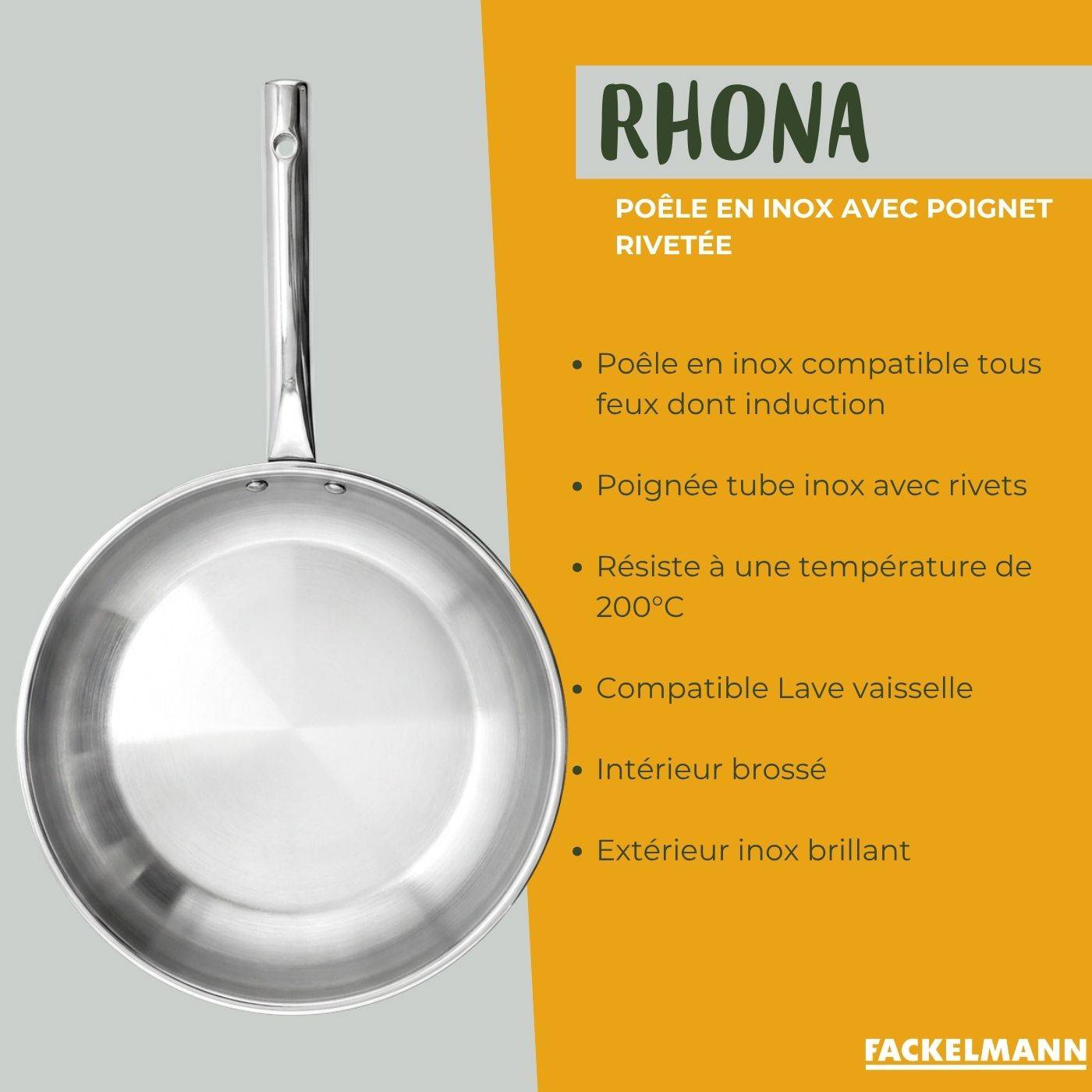Poêle à frire inox 24 cm et couvercle de cuisson en verre Fackelmann Rhona - Image 3