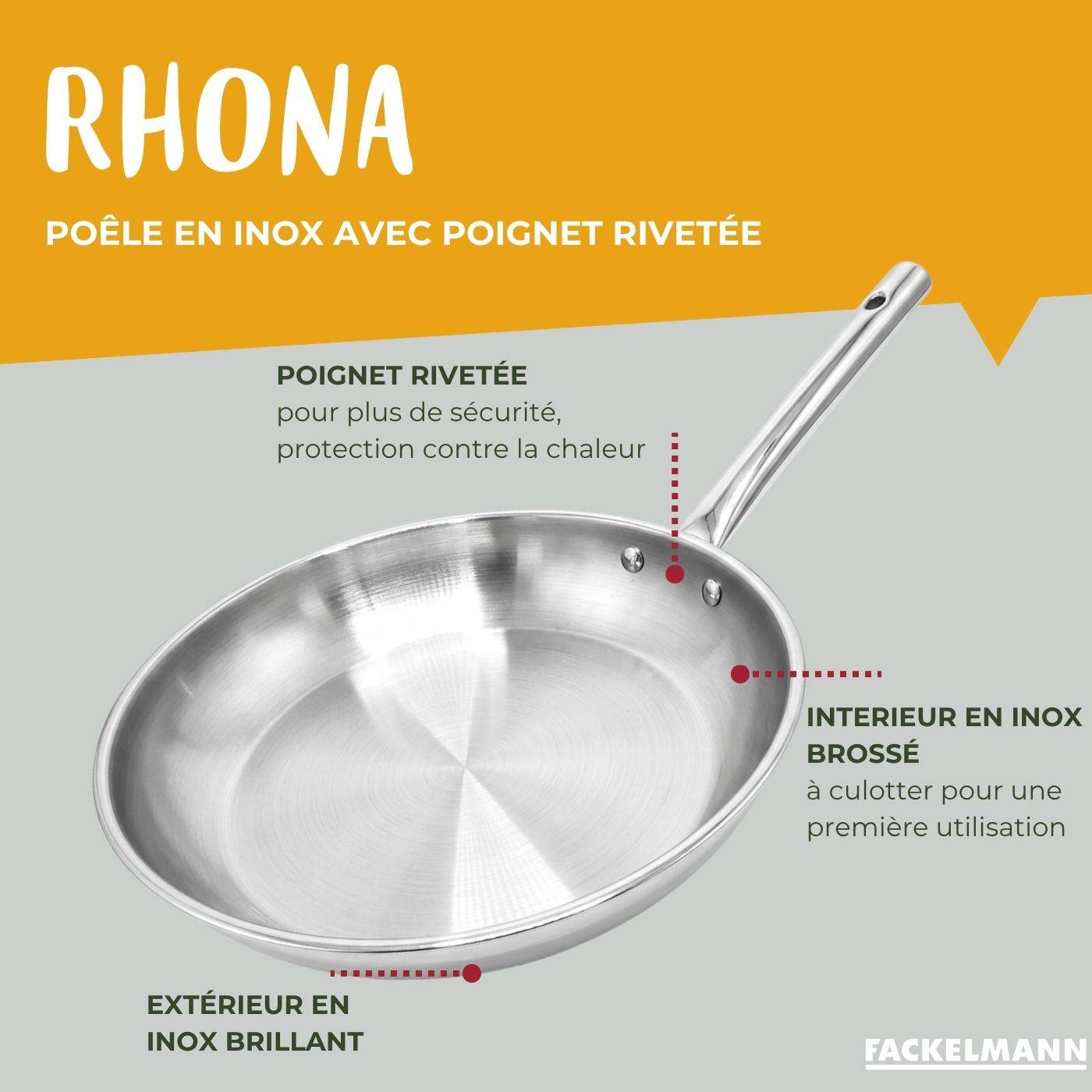 Poêle à frire inox 24 cm et couvercle de cuisson en verre Fackelmann Rhona - Image 2