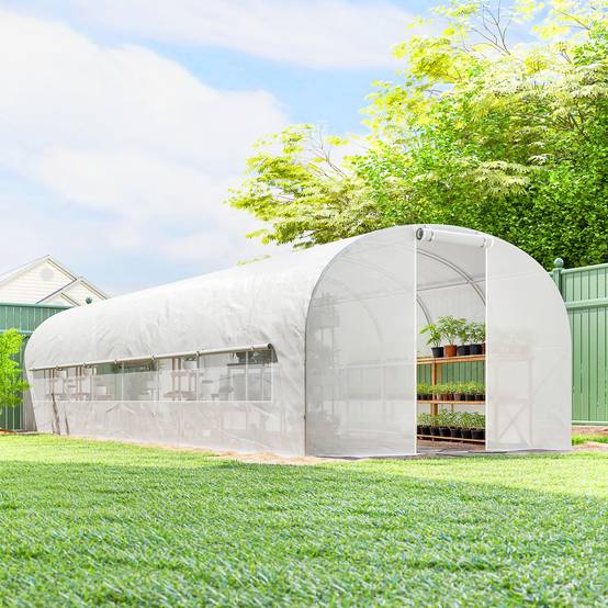 Serre Tunnel de Jardin 24 m², Acier Galvanisé, Portes et 2 Grandes Fenêtres, Bâche PE - Image 4