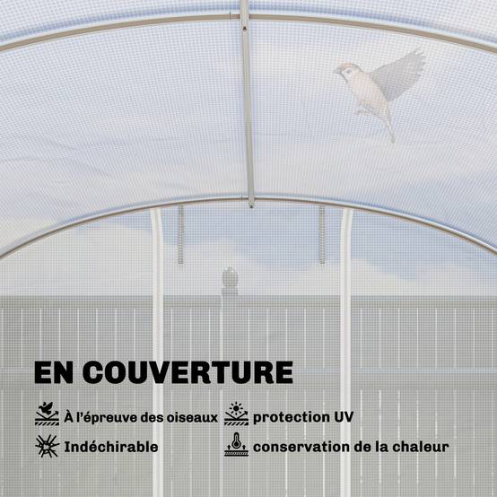 Serre Tunnel de Jardin 24 m², Acier Galvanisé, Portes et 2 Grandes Fenêtres, Bâche PE - Image 7