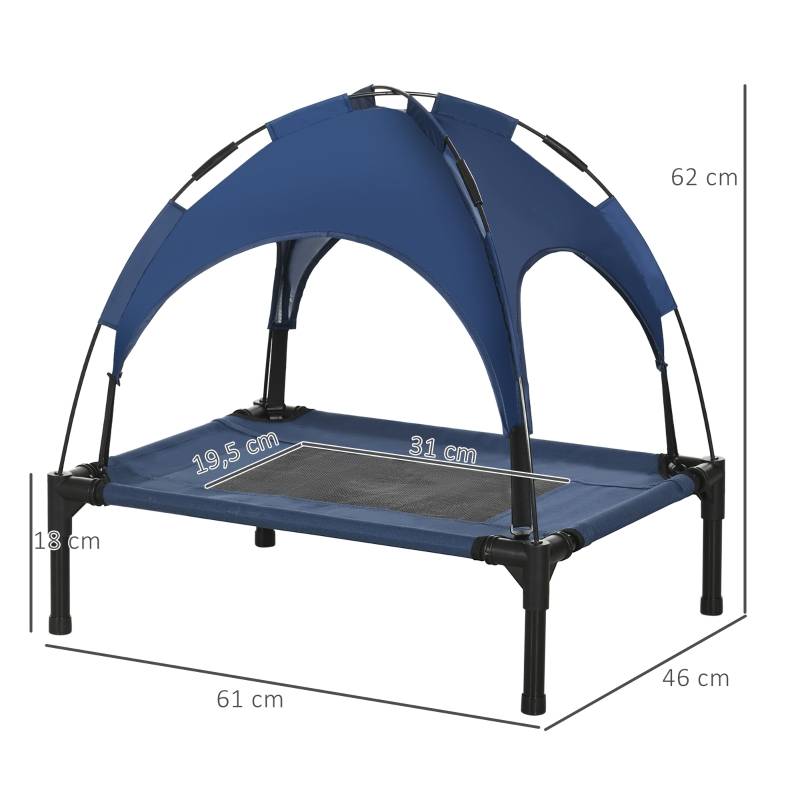 Lit de chien surélevé extérieur 61 x 46 x 62 cm métal et tissu oxford bleu foncé - PANGIVO - Image 2