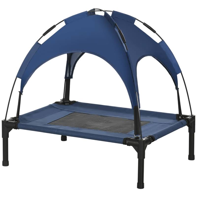 Lit de chien surélevé extérieur 61 x 46 x 62 cm métal et tissu oxford bleu foncé - PANGIVO - Image 1