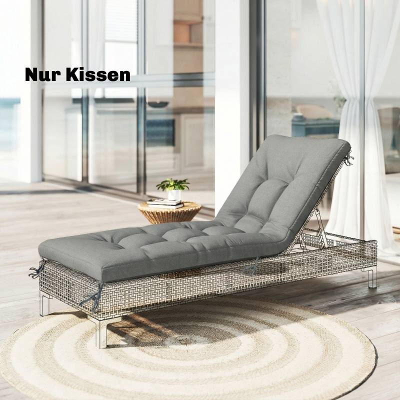 Coussin bain de soleil Polyester pour transat extérieur déperlant 198x65x13cm Gris clair - ComfortXL Outdoor Living - Image 1