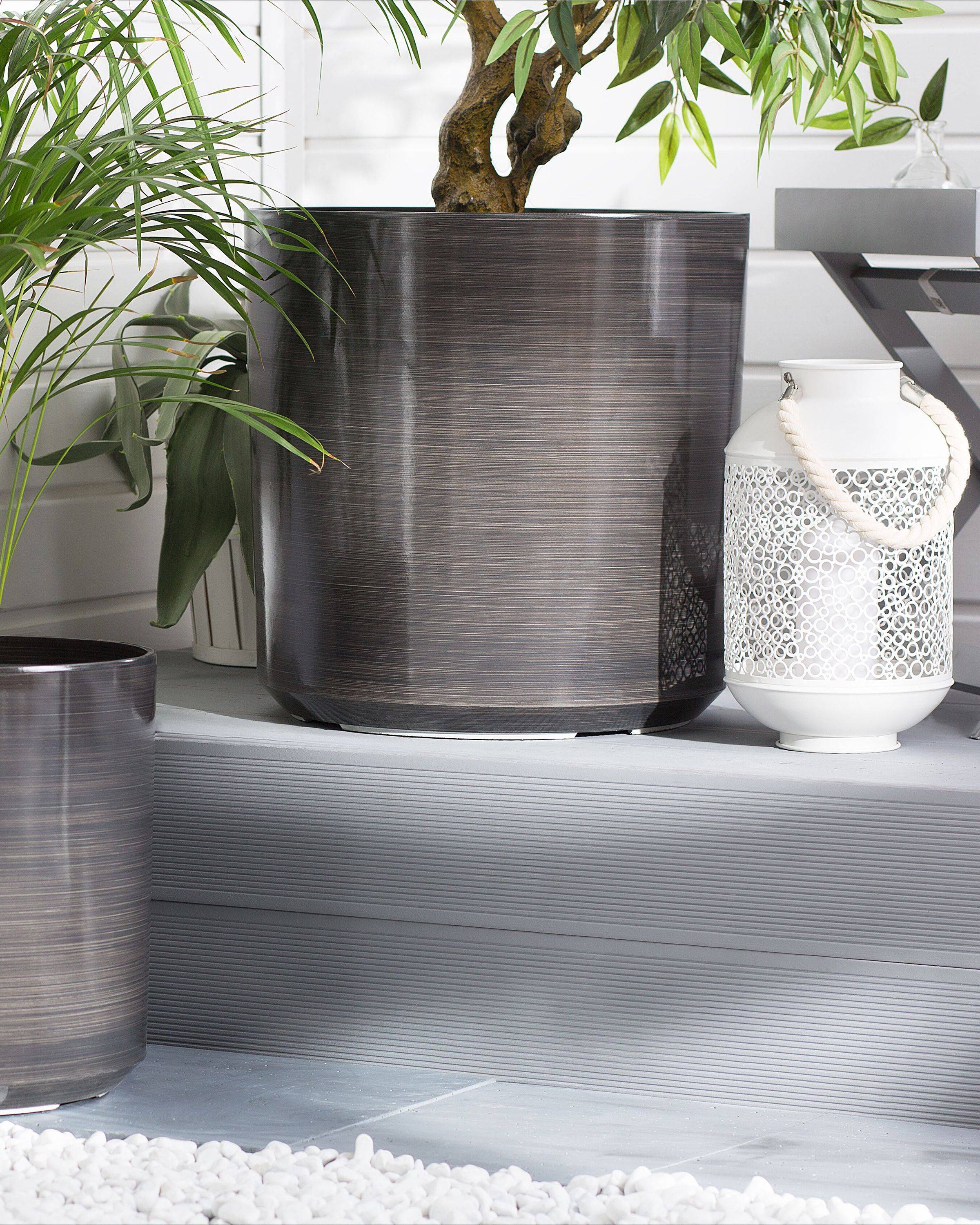 Beliani - Grand Cache-Pot Rond Gris Diamètre 43 cm en Mélange de Fibres au Design Moderne Idéal pour Intérieur et Extérieur Beliani - Imagen 2