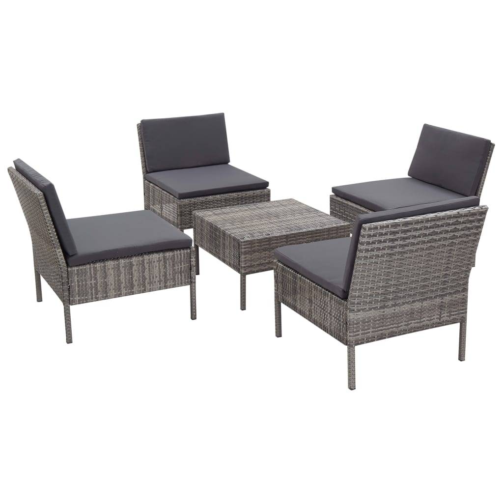 Vidaxl - Salon de jardin 5 pcs avec coussins résine tressée gris vidaXL 48946 - Imagen 9