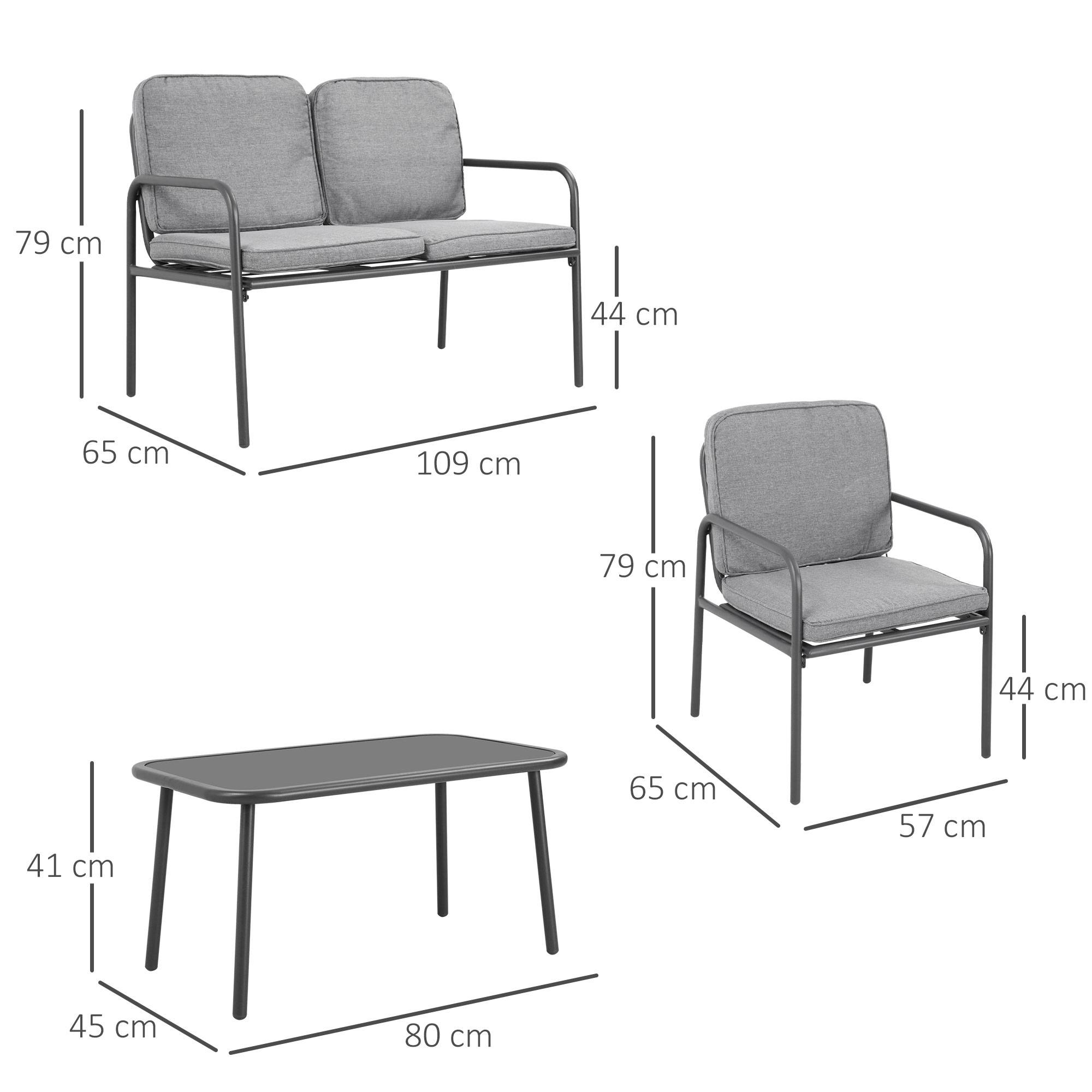 Outsunny - Ensemble salon de jardin 4 places 4 pièces - 8 coussins déhoussables inclus - métal époxy polyester gris - Outsunny - Imagen 3