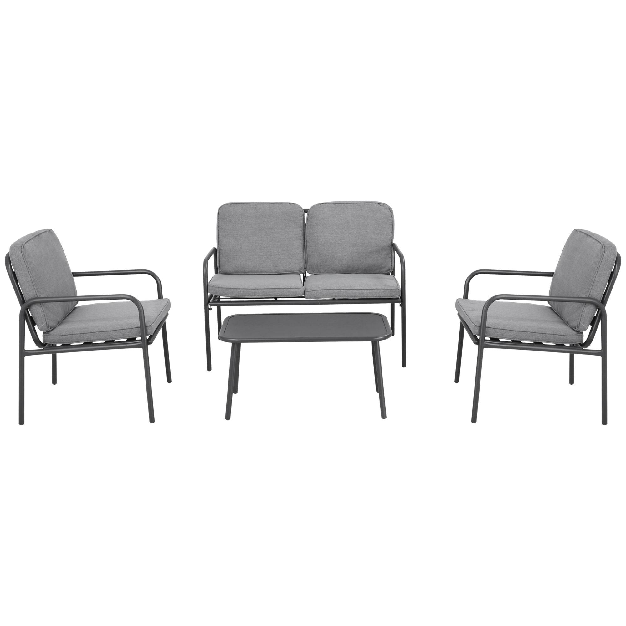 Outsunny - Ensemble salon de jardin 4 places 4 pièces - 8 coussins déhoussables inclus - métal époxy polyester gris - Outsunny - Imagen 1