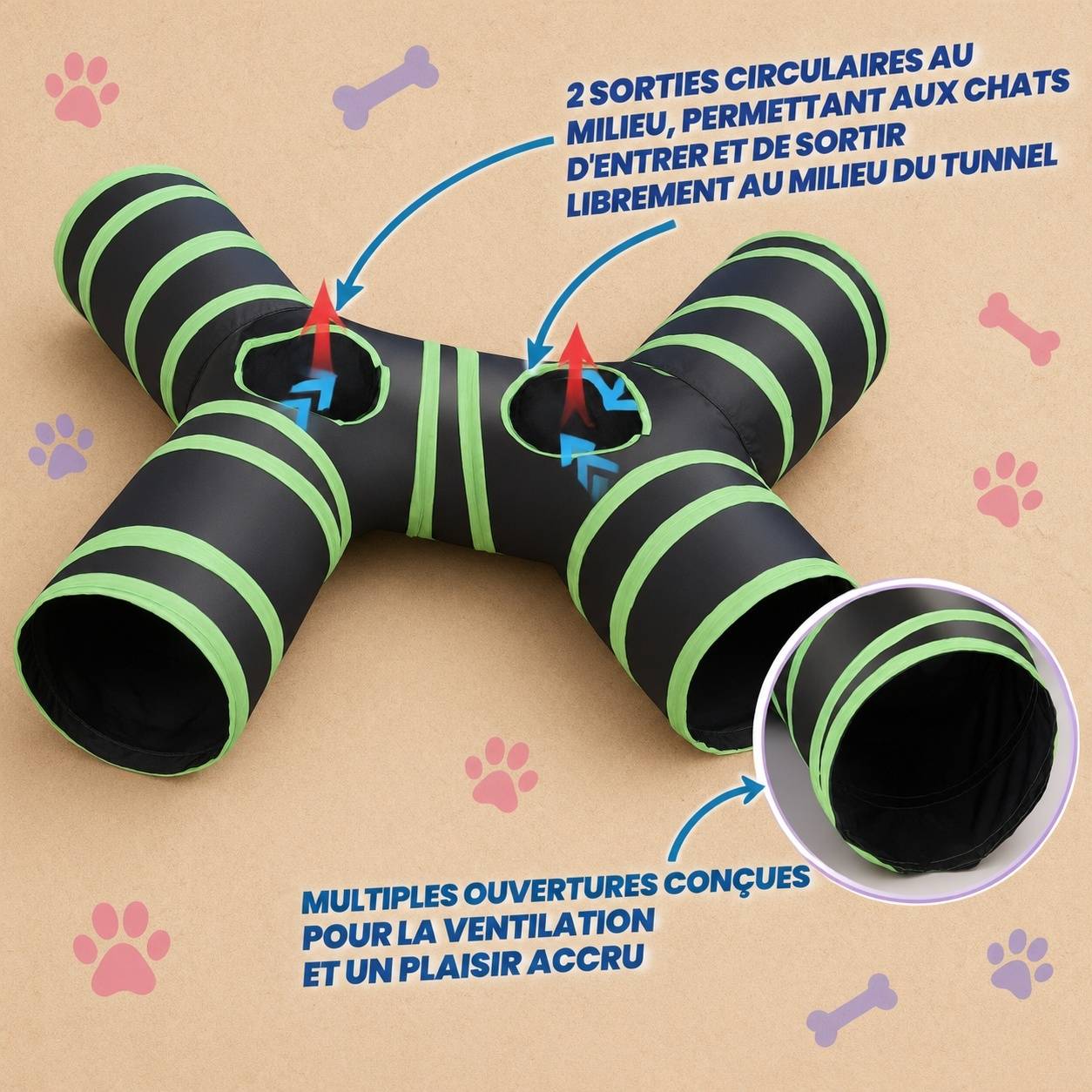 Tunnel de Jeu pour Chat 4 Voies Pliable avec Sac de Rangement pour Petits Animaux - Image 4
