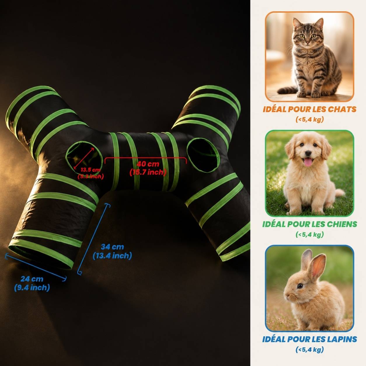 Tunnel de Jeu pour Chat 4 Voies Pliable avec Sac de Rangement pour Petits Animaux - Image 2