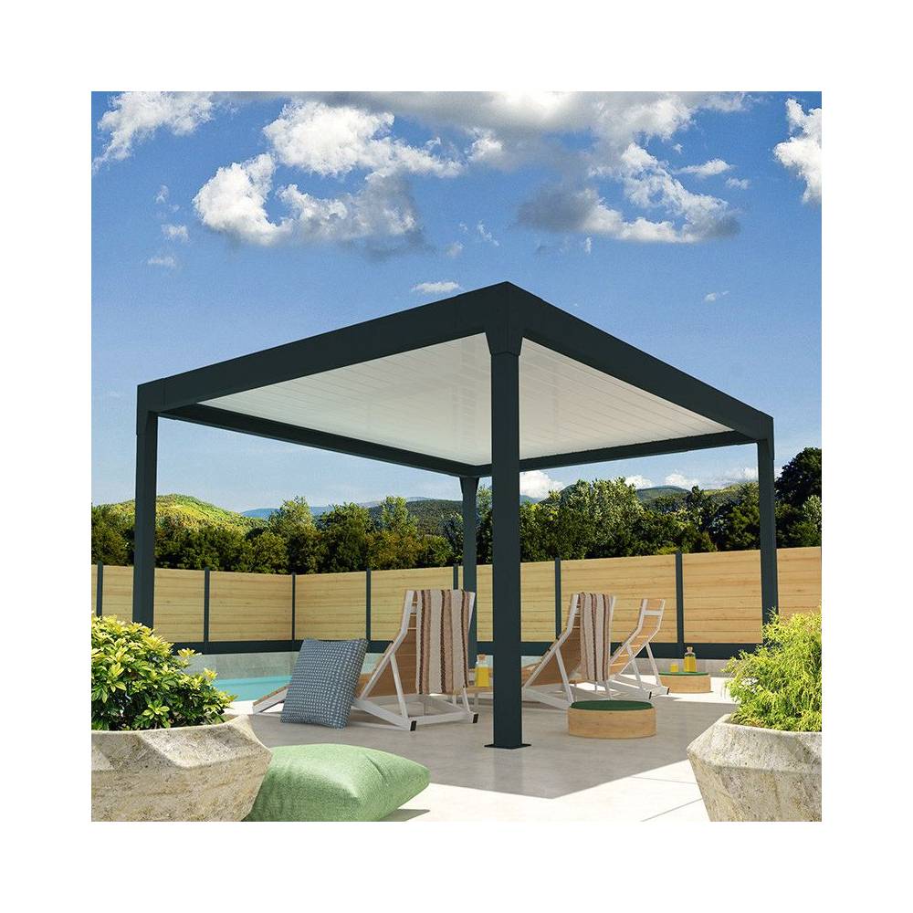 Pergola Bioclimatique AVANOA îlot 3,50x3,538 M Vérin à Télécommande (Gris anthracite / Blanc) - Alia Productions - Imagen 5