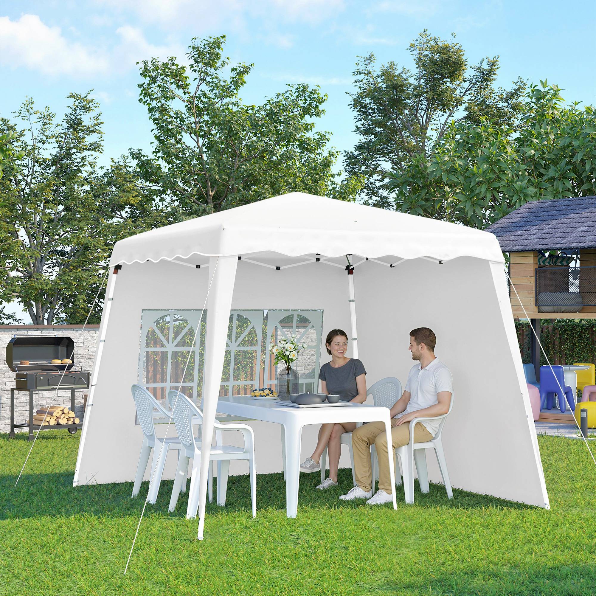 Sans Marque - Tonnelle de jardin pliante à hauteur réglable, en acier et toile Oxford, 2,4 x 2,4 x 2,5 m - Image 4