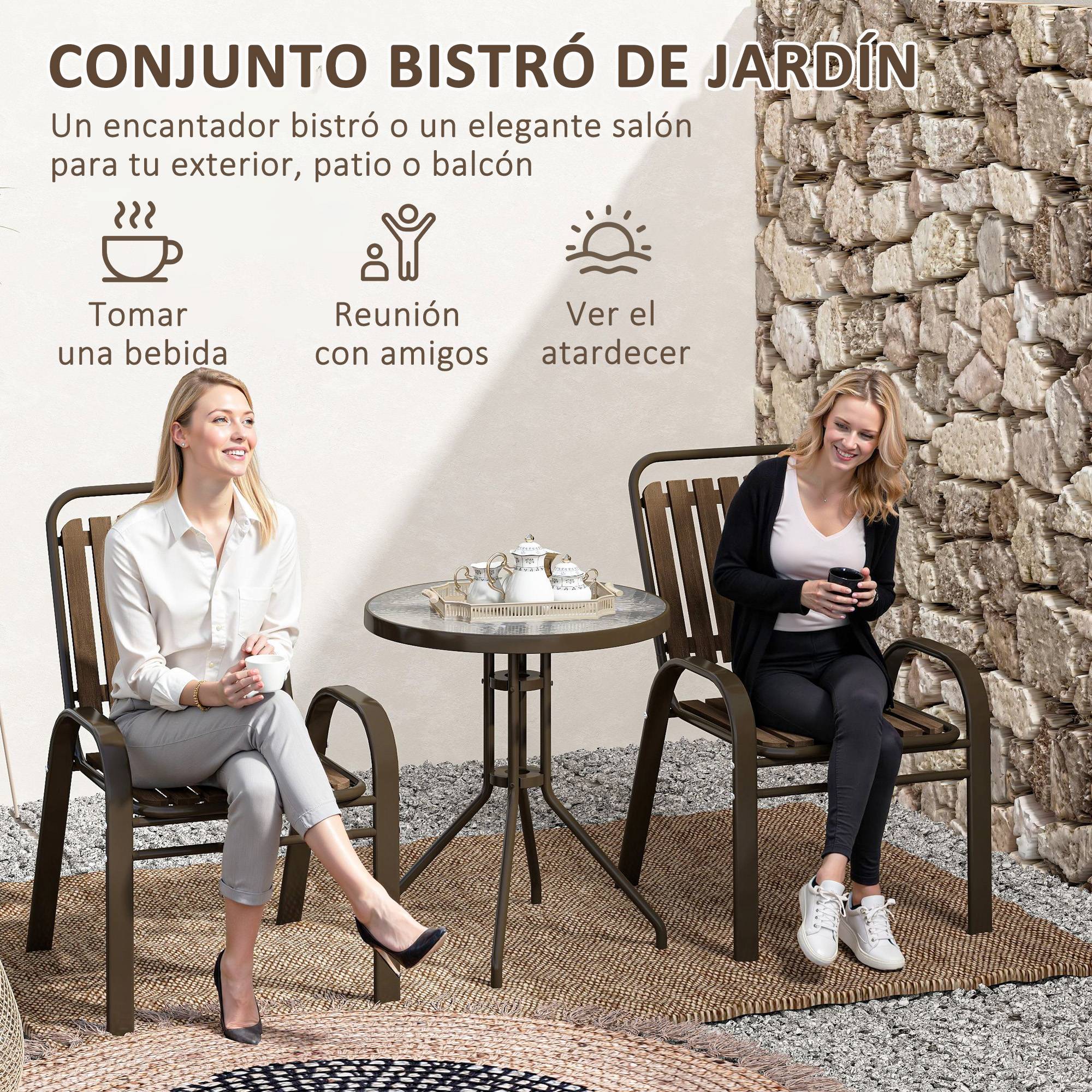 Ensemble de jardin 3 pièces acier et PP pour balcon chaises empilables marron - ComfortXL Outdoor Living - Image 6