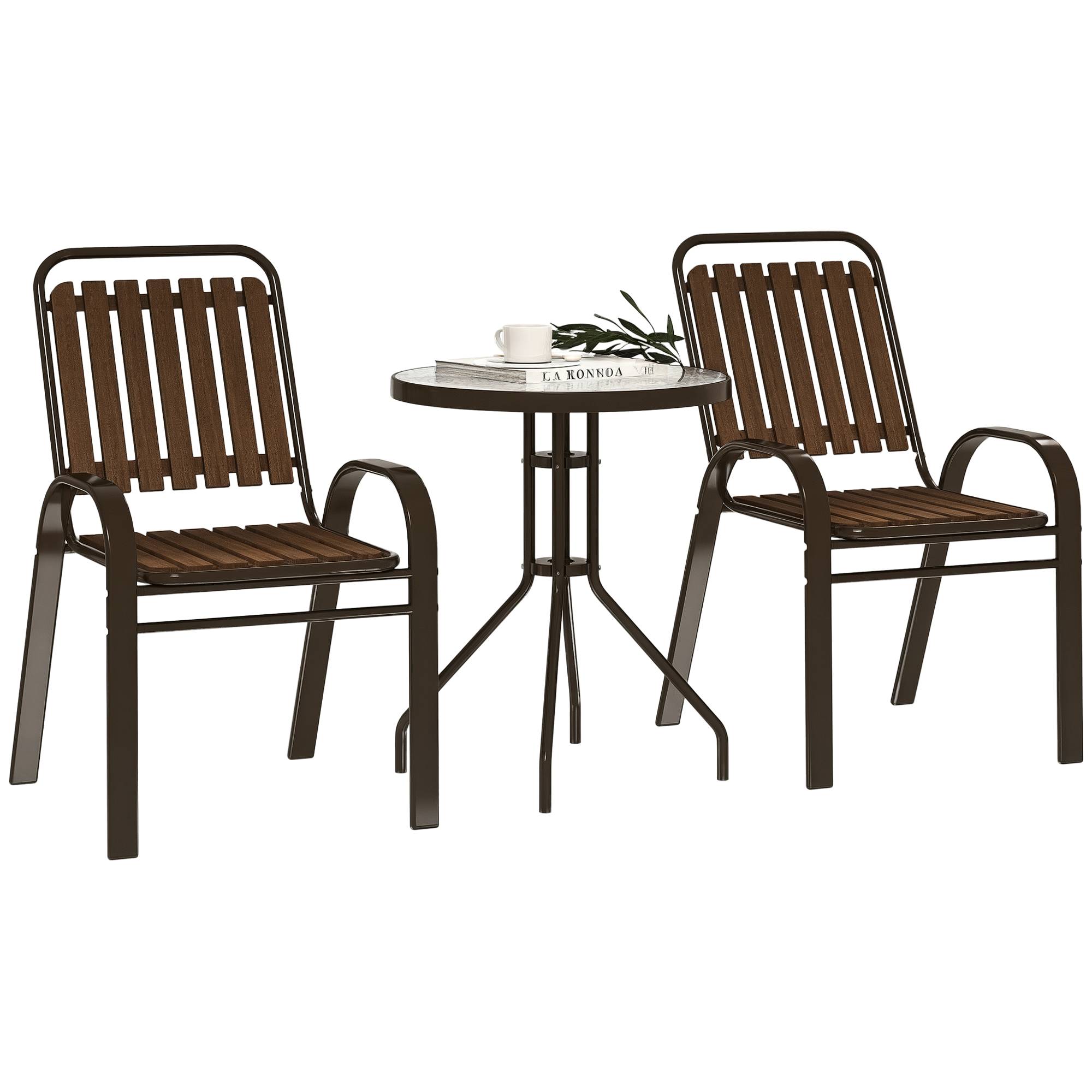 Ensemble de jardin 3 pièces acier et PP pour balcon chaises empilables marron - ComfortXL Outdoor Living - Image 1