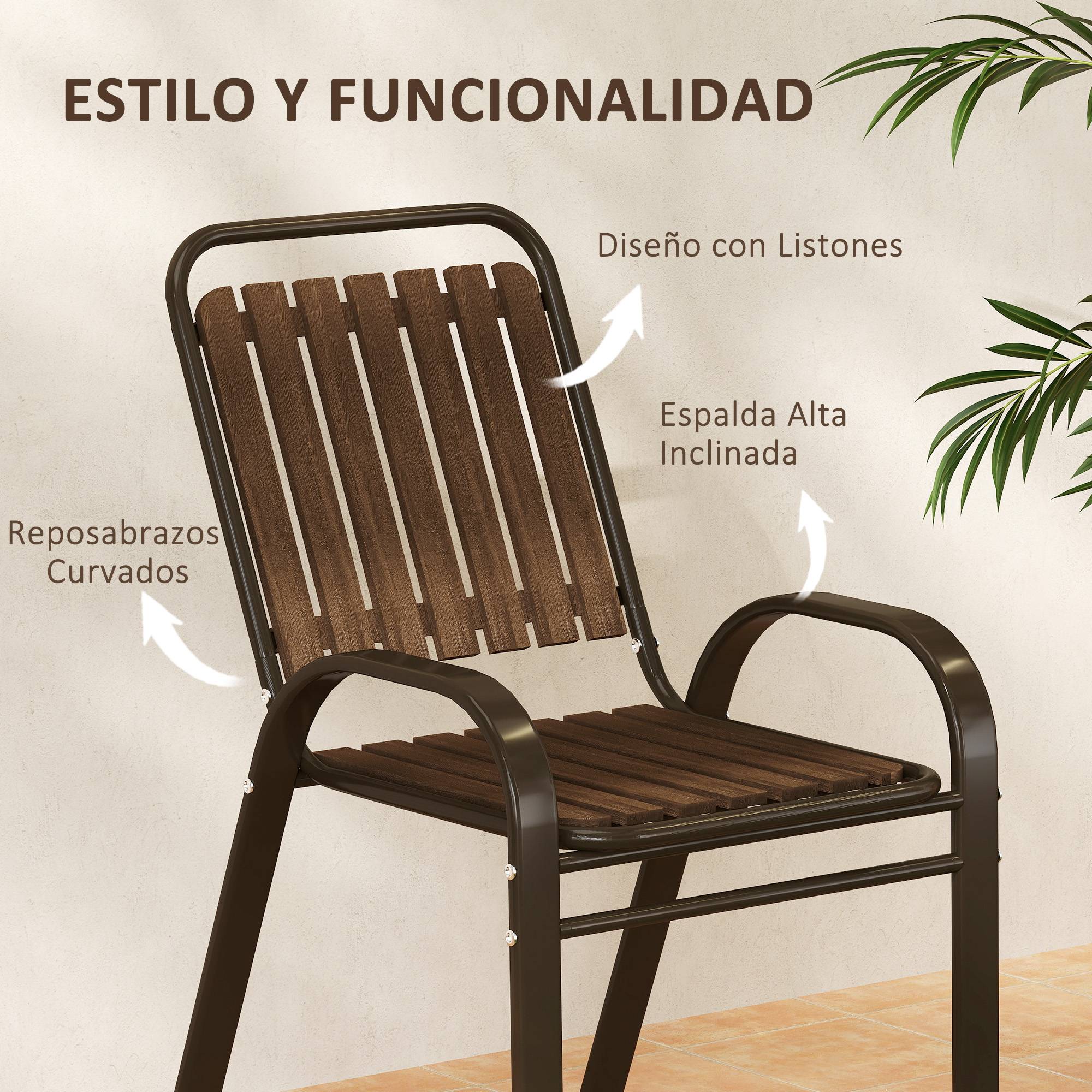 Ensemble de jardin 3 pièces acier et PP pour balcon chaises empilables marron - ComfortXL Outdoor Living - Image 9