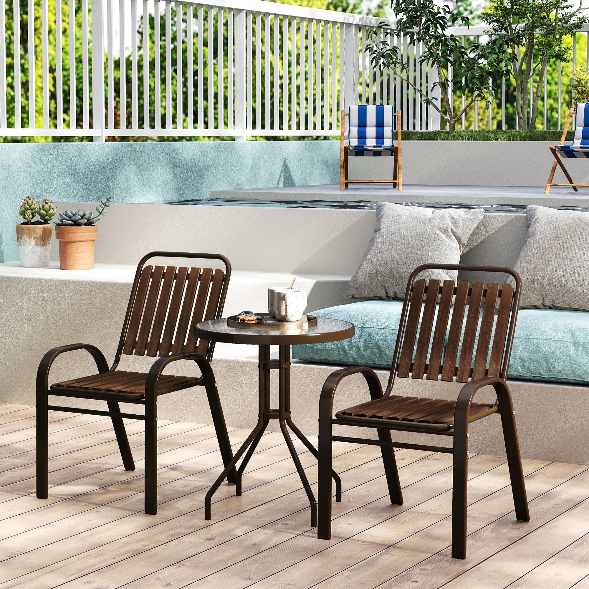 Ensemble de jardin 3 pièces acier et PP pour balcon chaises empilables marron - ComfortXL Outdoor Living - Image 10