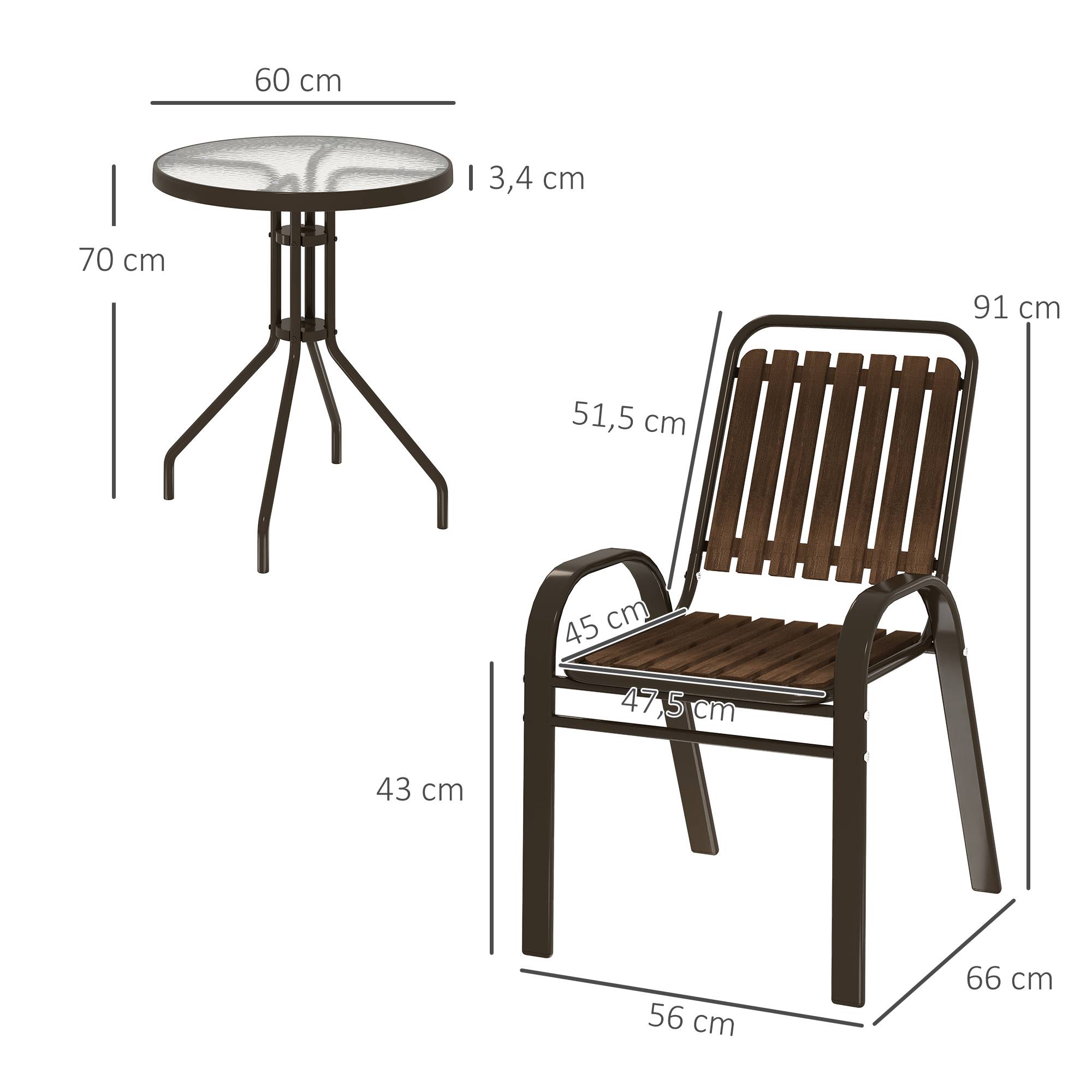 Ensemble de jardin 3 pièces acier et PP pour balcon chaises empilables marron - ComfortXL Outdoor Living - Image 5