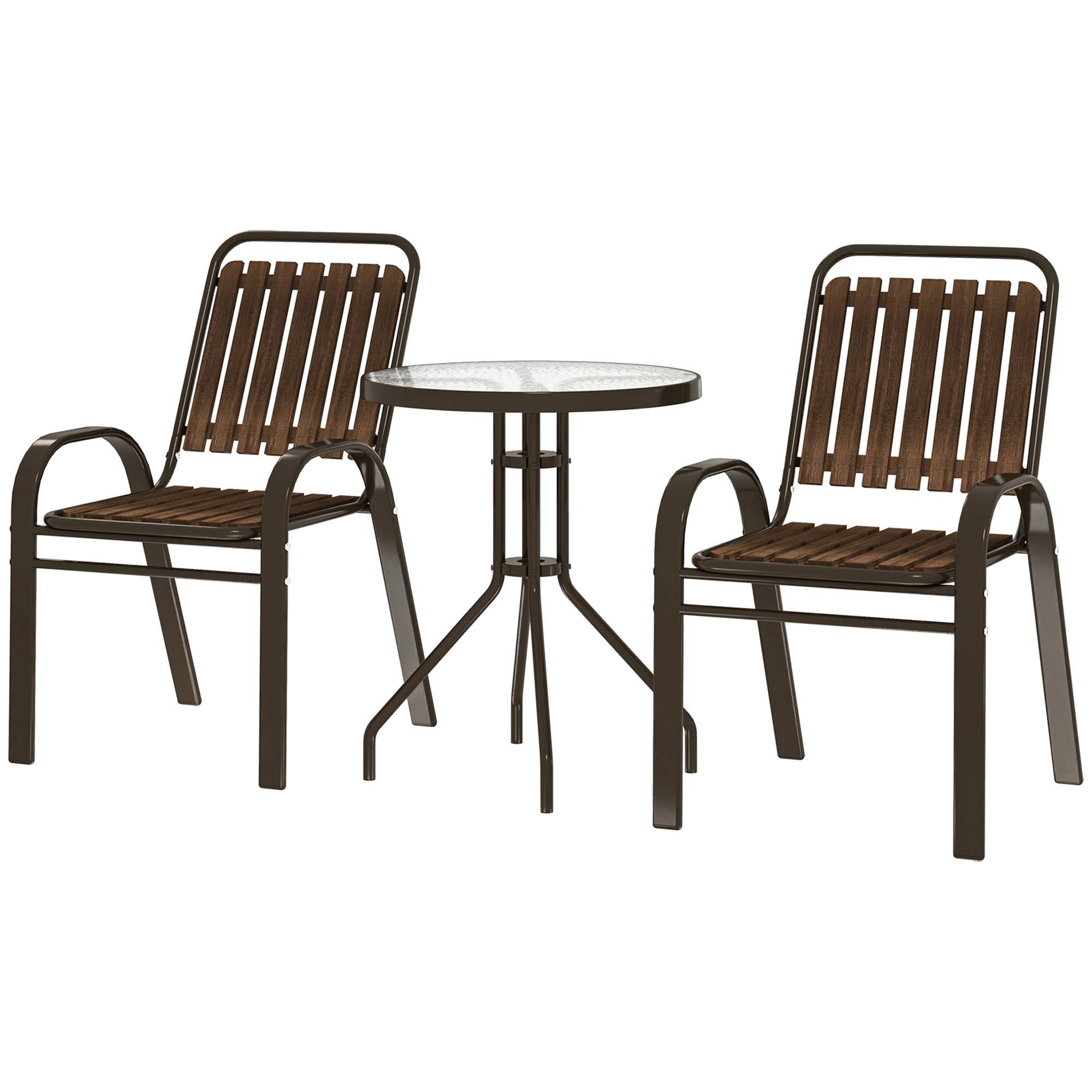 Ensemble de jardin 3 pièces acier et PP pour balcon chaises empilables marron - ComfortXL Outdoor Living - Image 2