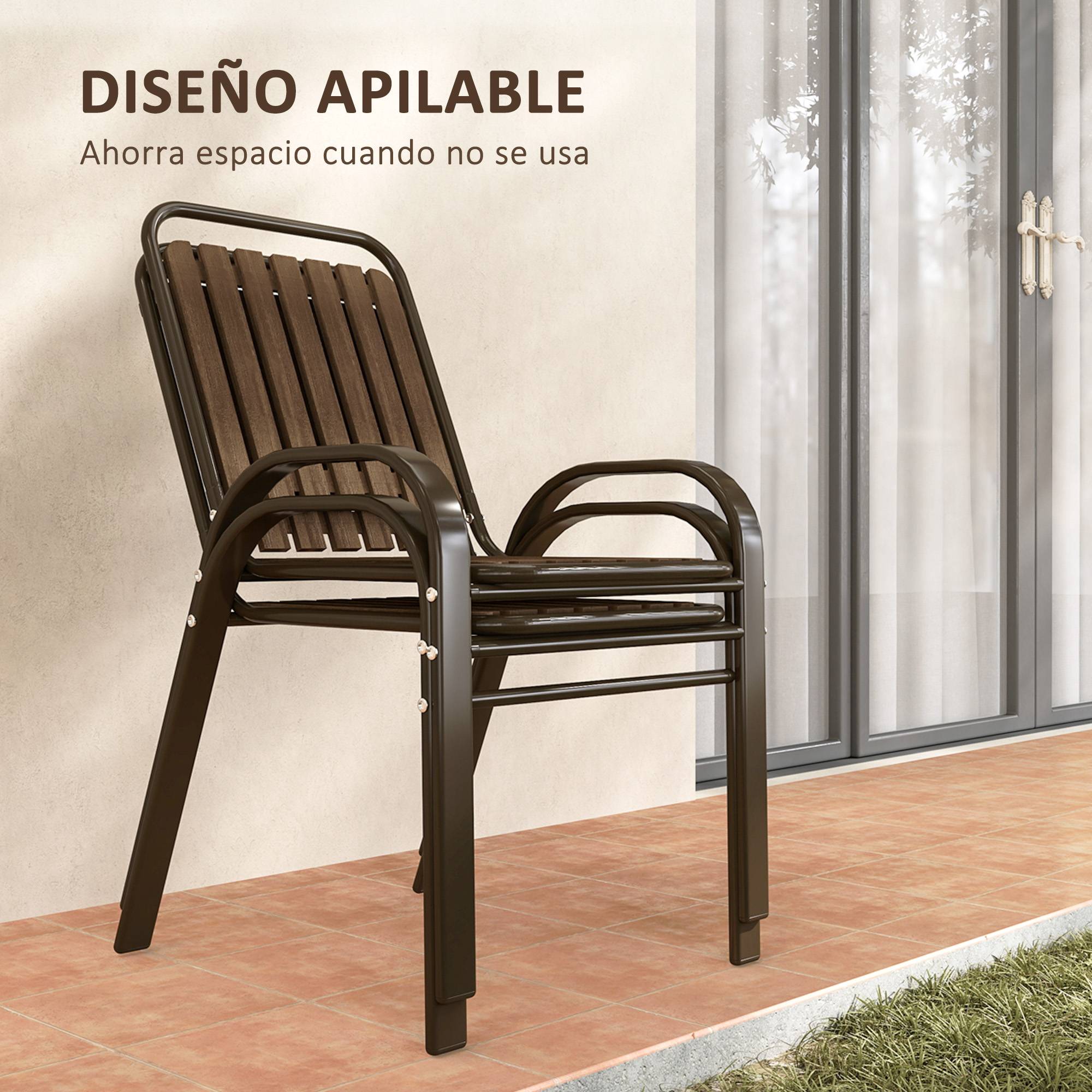 Ensemble de jardin 3 pièces acier et PP pour balcon chaises empilables marron - ComfortXL Outdoor Living - Image 7