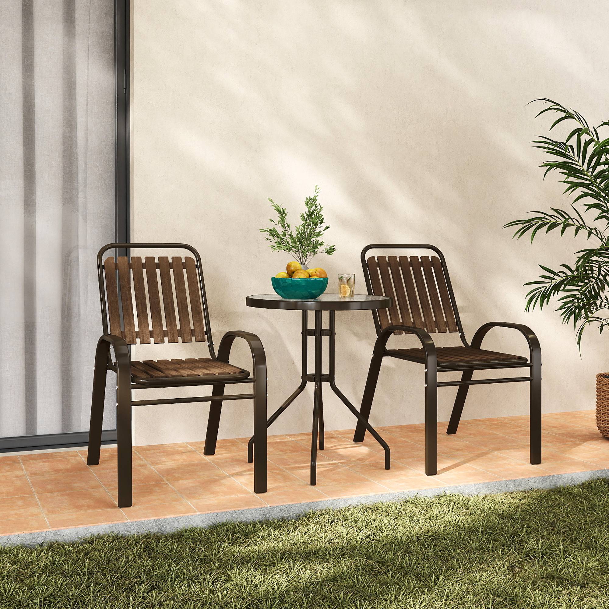 Ensemble de jardin 3 pièces acier et PP pour balcon chaises empilables marron - ComfortXL Outdoor Living - Image 4
