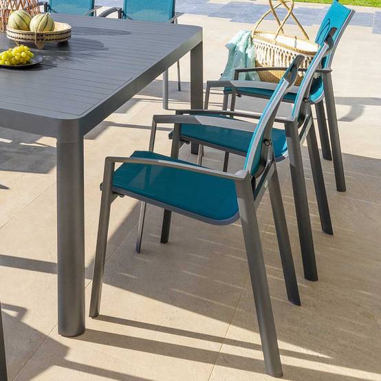 Hesperide - Fauteuil de jardin empilable "Axant" bleu canard & graphite en aluminium traité époxy Hespéride - Image 1