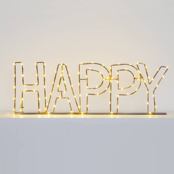 Mot lumineux HAPPY métal fil cuivre MicroLED Blanc chaud IP44 Lotti - Imagen 4