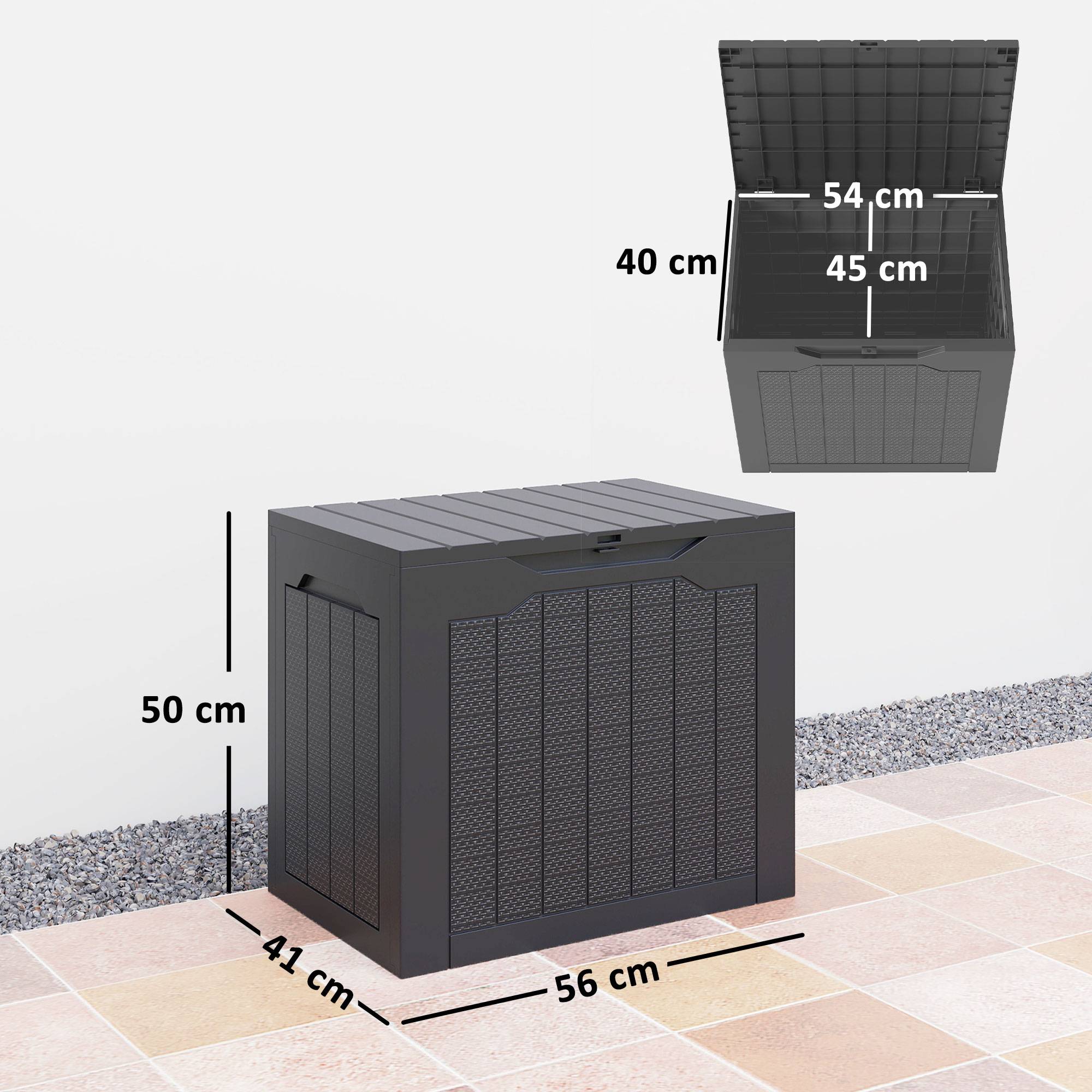 Petit coffre de jardin en plastique pour outils avec poignées 56x41x50cm Noir - ComfortXL Outdoor Living - Image 5