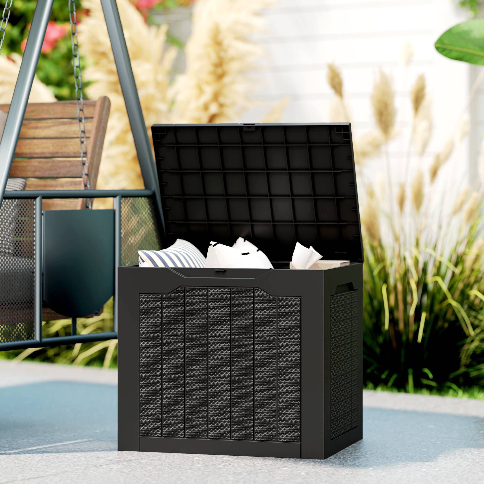 Petit coffre de jardin en plastique pour outils avec poignées 56x41x50cm Noir - ComfortXL Outdoor Living - Image 3