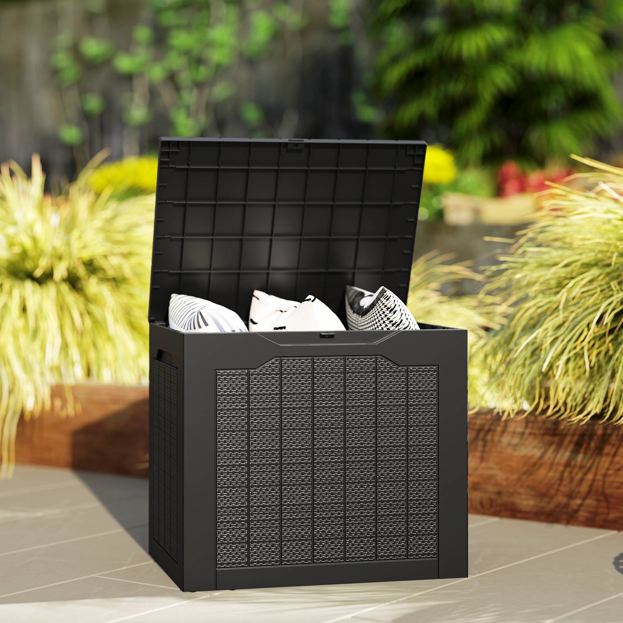 Petit coffre de jardin en plastique pour outils avec poignées 56x41x50cm Noir - ComfortXL Outdoor Living - Image 4