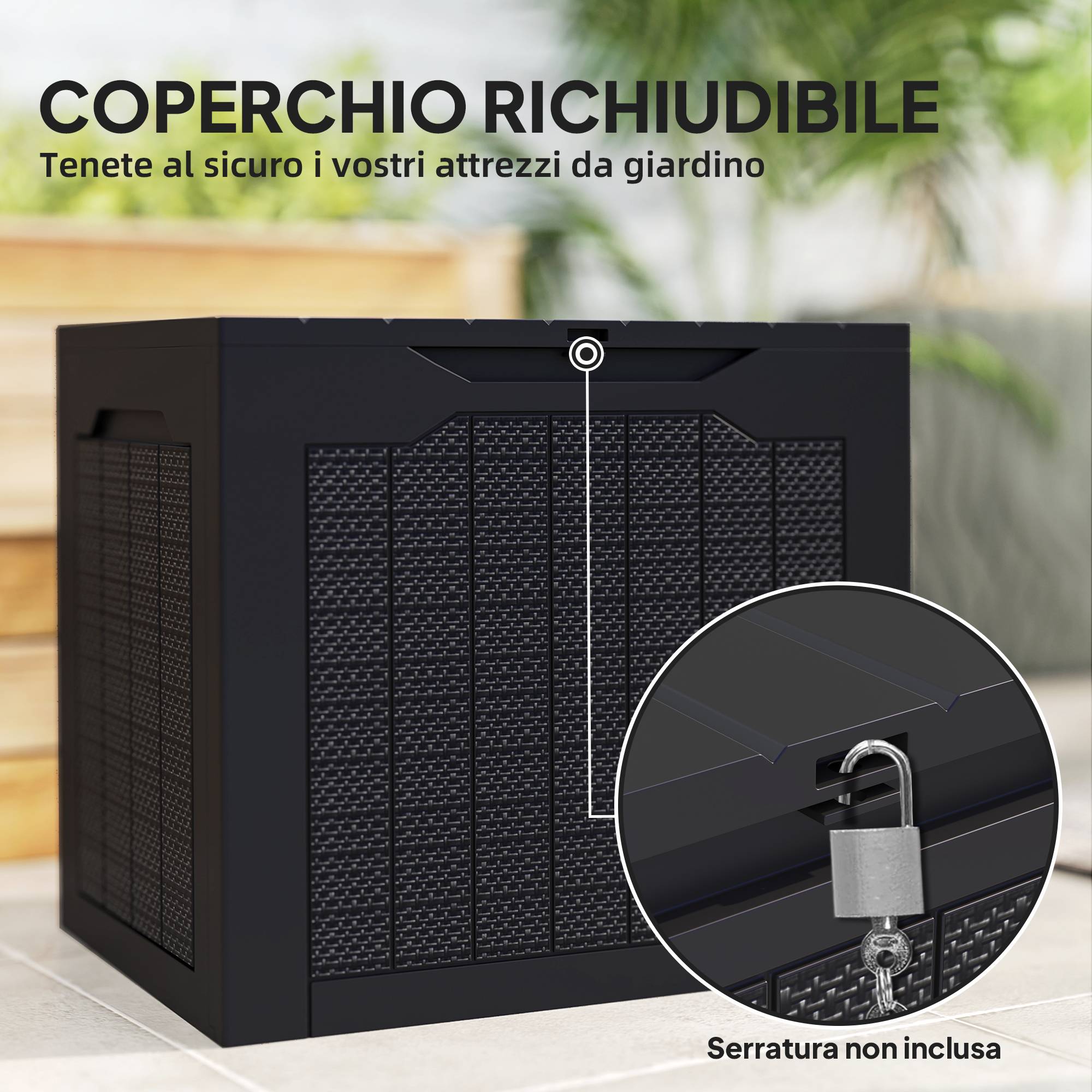 Petit coffre de jardin en plastique pour outils avec poignées 56x41x50cm Noir - ComfortXL Outdoor Living - Image 8