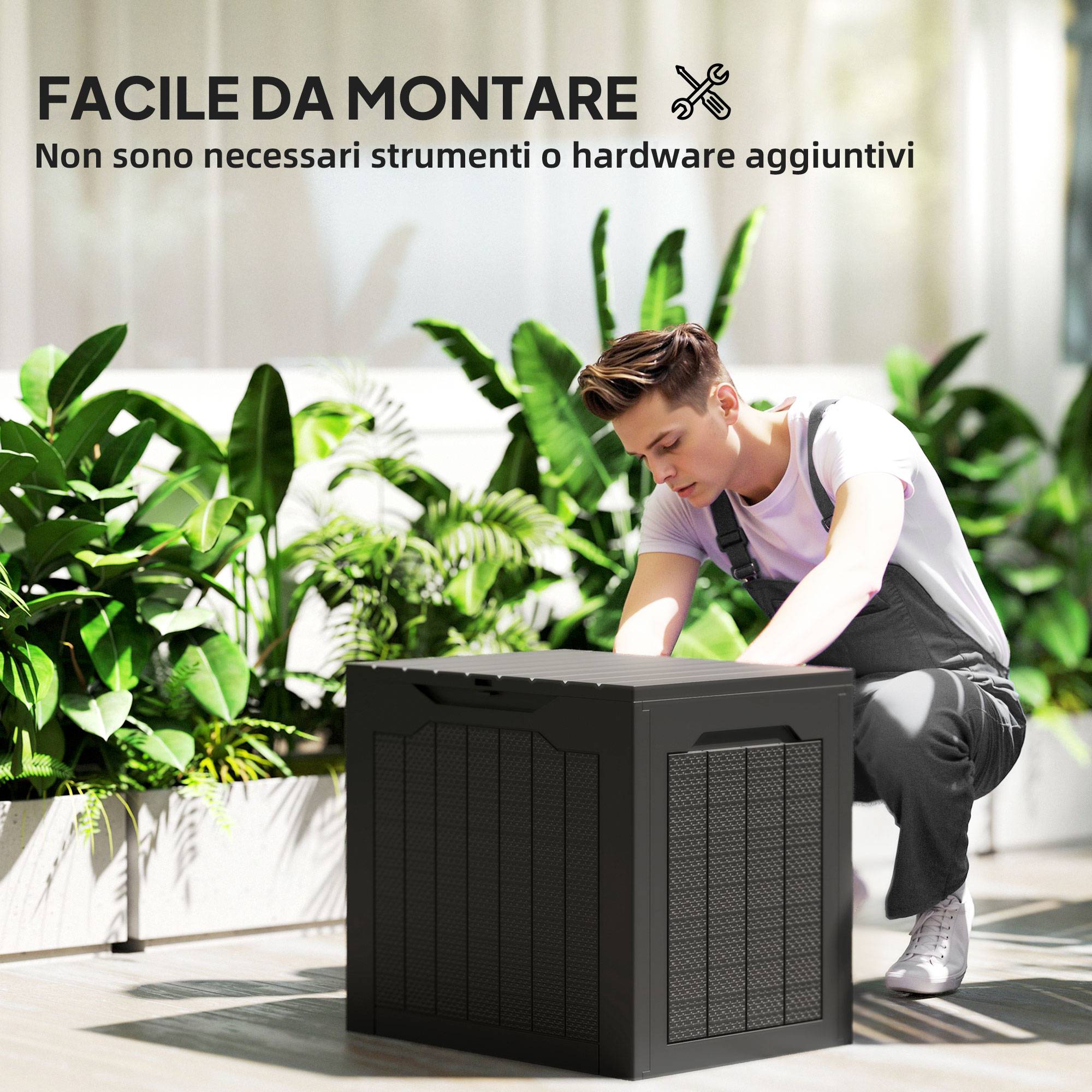 Petit coffre de jardin en plastique pour outils avec poignées 56x41x50cm Noir - ComfortXL Outdoor Living - Image 6