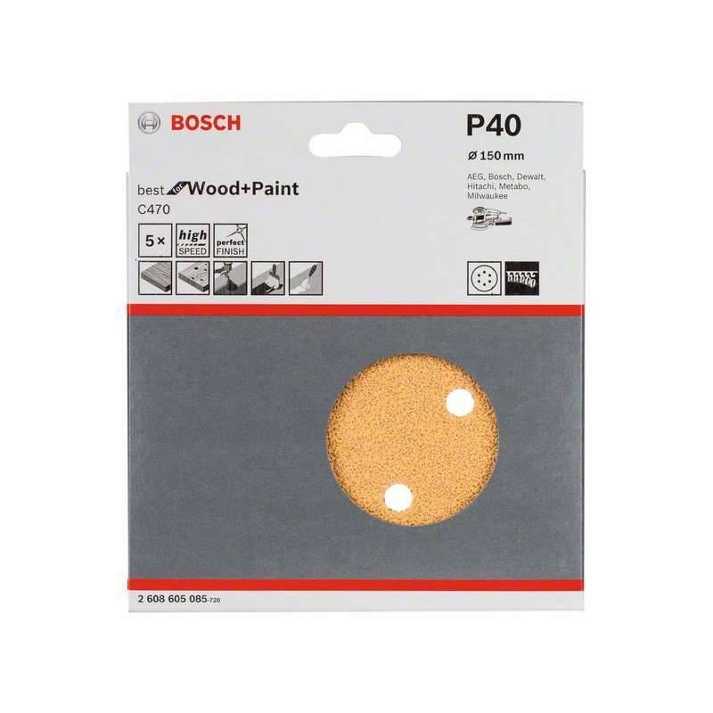 Bosch - 5 feuilles abrasives BOSCH Professional C470 Best for Wood and Paint pour ponceuses excentriques Ø 150mm - 6 trous - taille Grain 100 - BOSCH ACCESSOI - Imagen 2