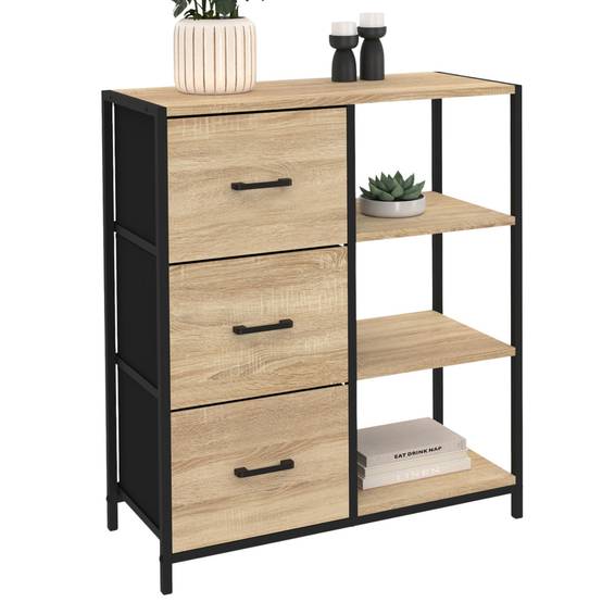Buffet d'appoint 3 tiroirs et étagères 70 cm UTAH design industriel - Image 7