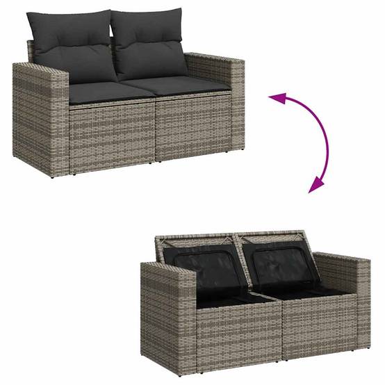 Salon d'Extérieur 6 pcs Résine Tressée Gris avec Pouf Table Relevable et Coussins Déhoussables – ComfortXL Outdoor Living - Image 8