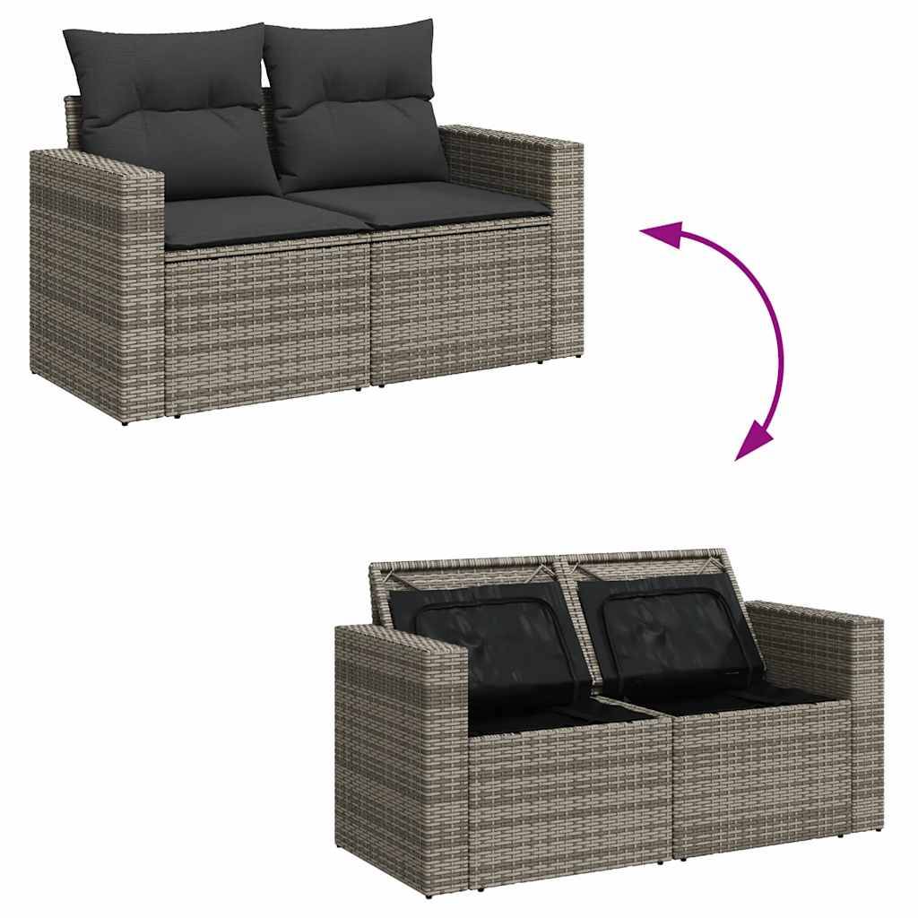 Salon d'Extérieur 6 pcs Résine Tressée Gris avec Pouf Table Relevable et Coussins Déhoussables – ComfortXL Outdoor Living - Image 8