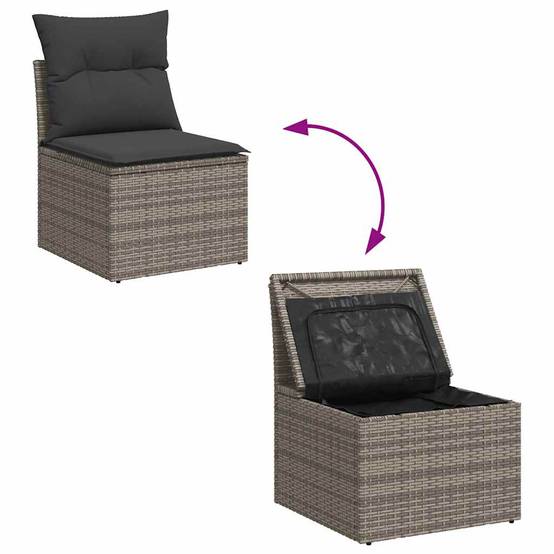 Salon d'Extérieur 6 pcs Résine Tressée Gris avec Pouf Table Relevable et Coussins Déhoussables – ComfortXL Outdoor Living - Image 7