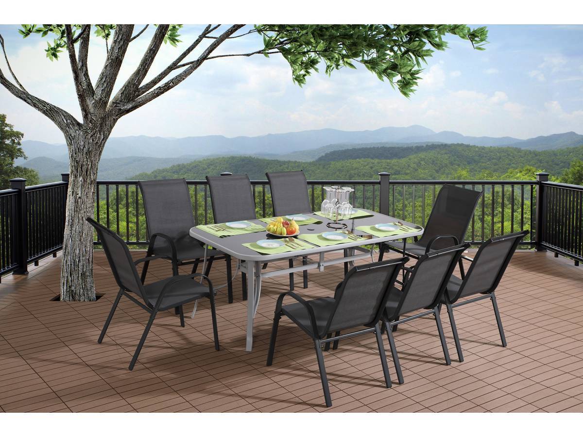 Habitat Et Jardin - Table Et Chaises De Jardin En Textilène "cordoba + Porto" 8 Personnes Gris Foncé -habitat Et Jardin - Imagen 2