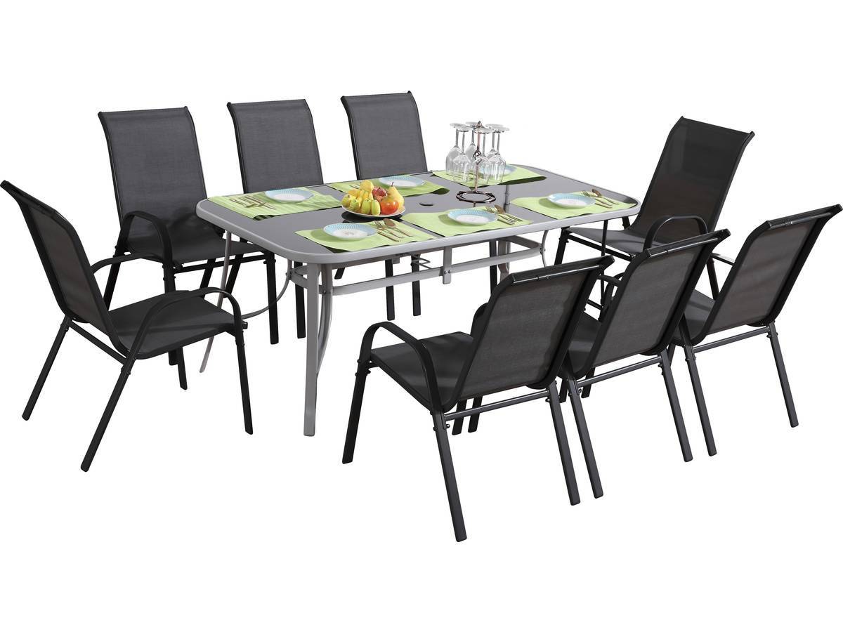 Habitat Et Jardin - Table Et Chaises De Jardin En Textilène "cordoba + Porto" 8 Personnes Gris Foncé -habitat Et Jardin - Imagen 1
