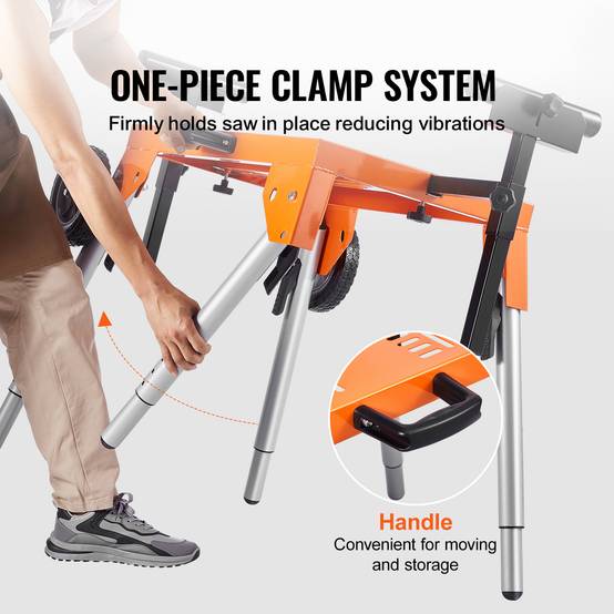 VEVOR Support scie onglet, plateau, roulettes, pliable, charge 149.7kg, hauteur réglable, chantier. - Image 4