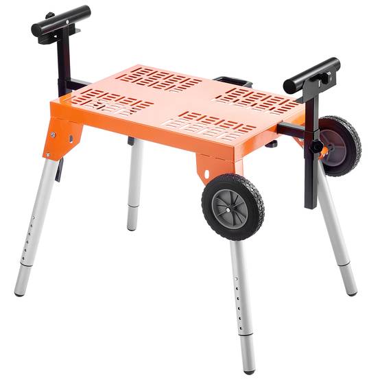 VEVOR Support scie onglet, plateau, roulettes, pliable, charge 149.7kg, hauteur réglable, chantier. - Image 1
