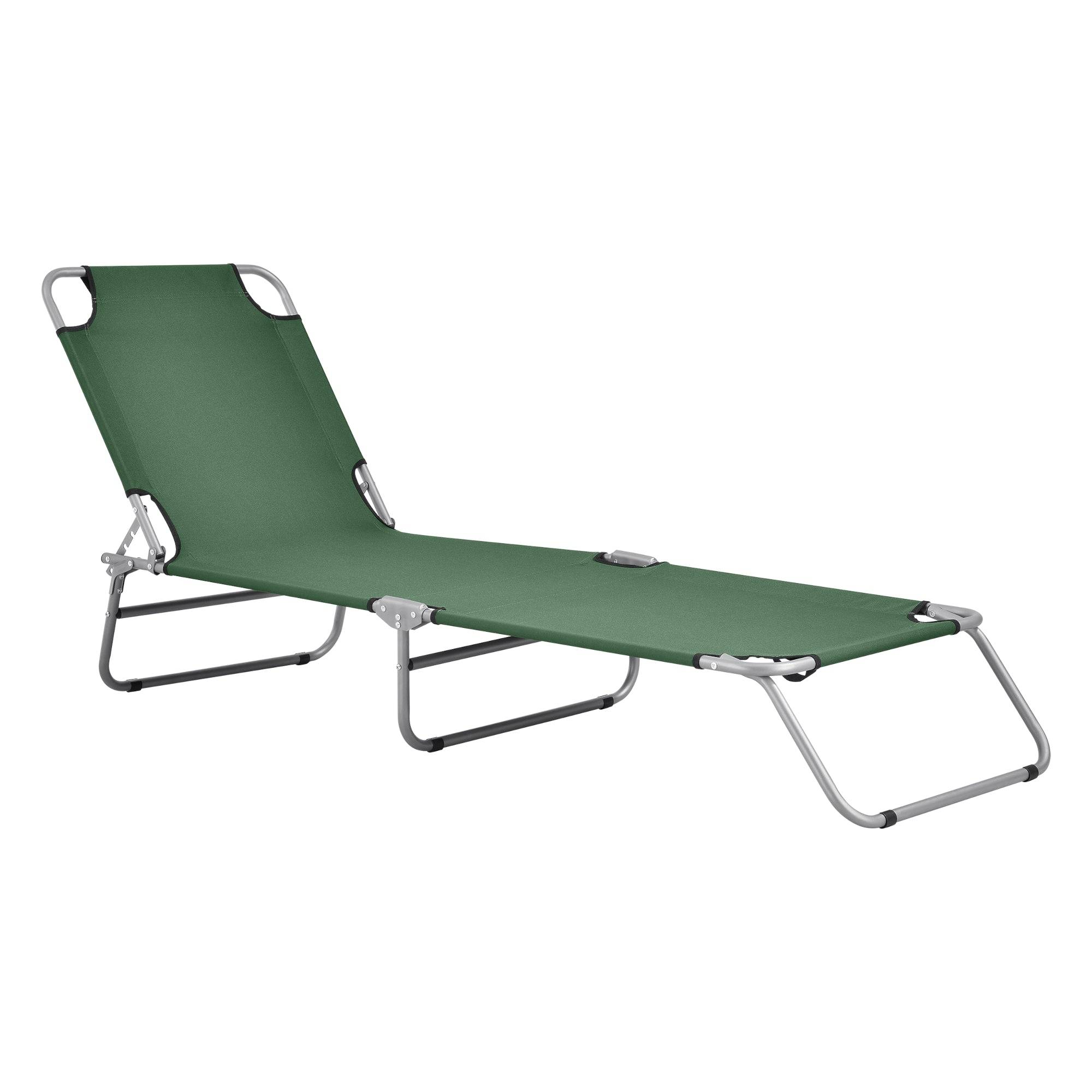 Helloshop26 - Transat bain de soleil inclinable acier polyester argenté mat vert foncé - Imagen 1