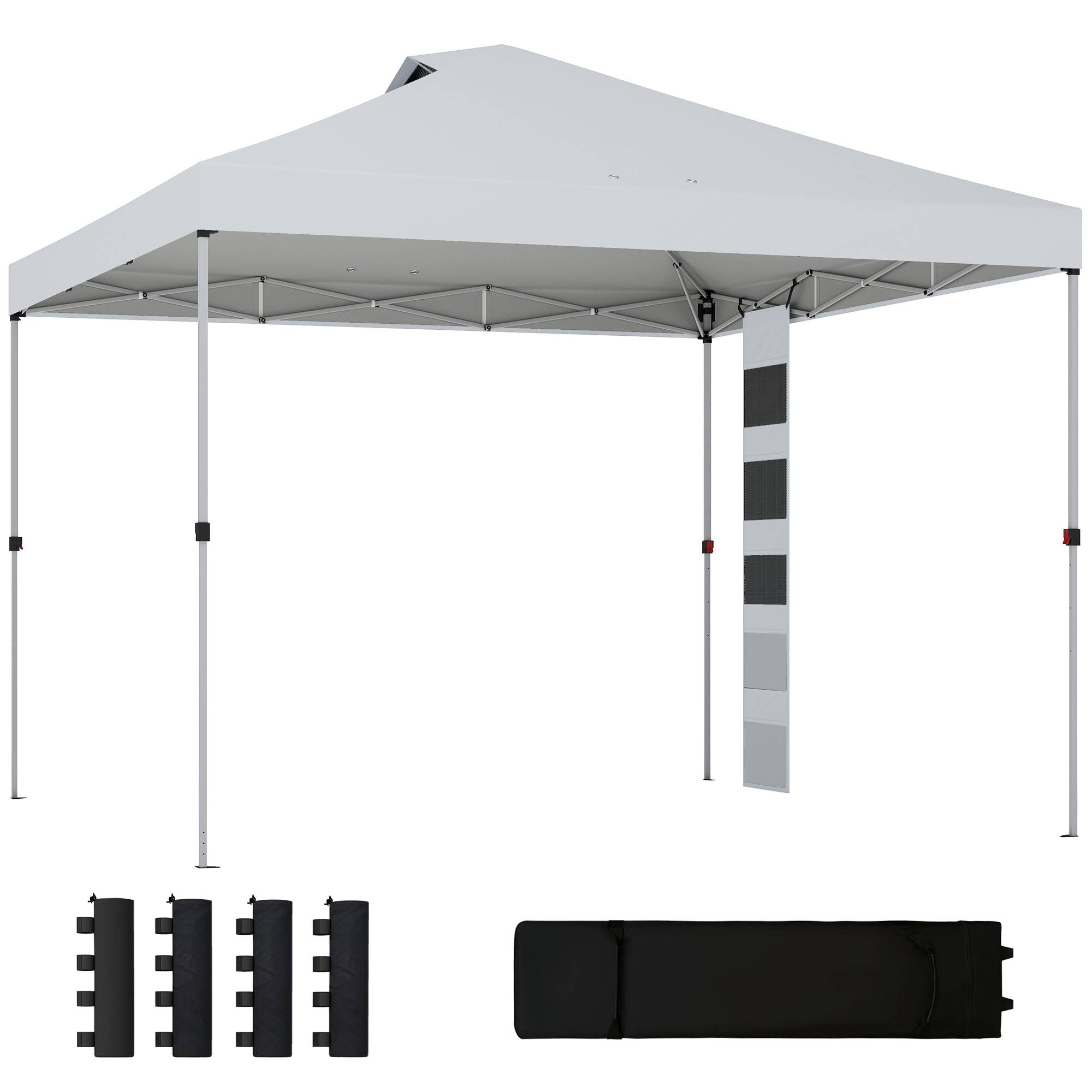 Tonnelle pliante 3x3 m avec poches de rangement et sacs de lestage, structure métal toile Oxford blanche, abri extérieur jardin