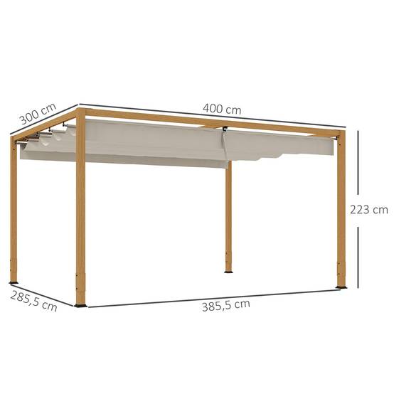 Pergola extérieure aluminium terrasse toit rétractable anti-UV 4x3m bois naturel - ComfortXL Outdoor Living - Image 5