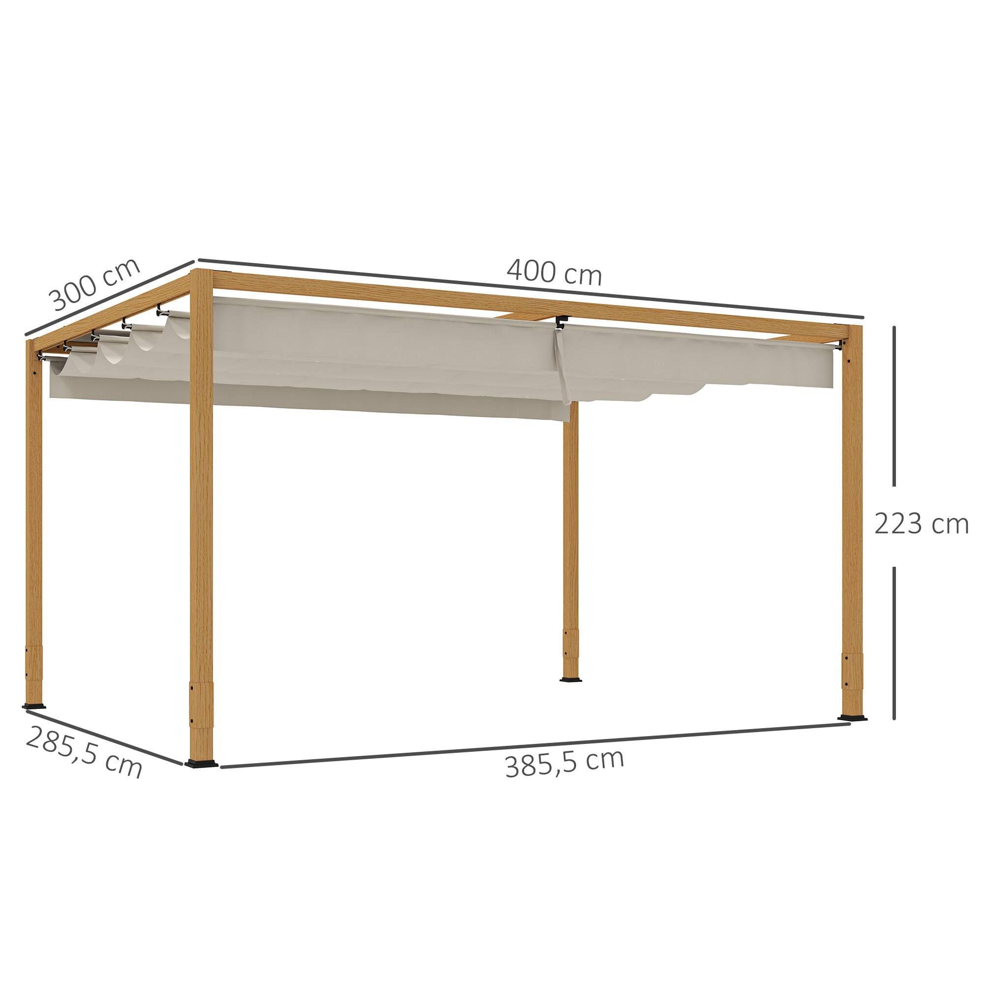 Pergola extérieure aluminium terrasse toit rétractable anti-UV 4x3m bois naturel - ComfortXL Outdoor Living - Image 5