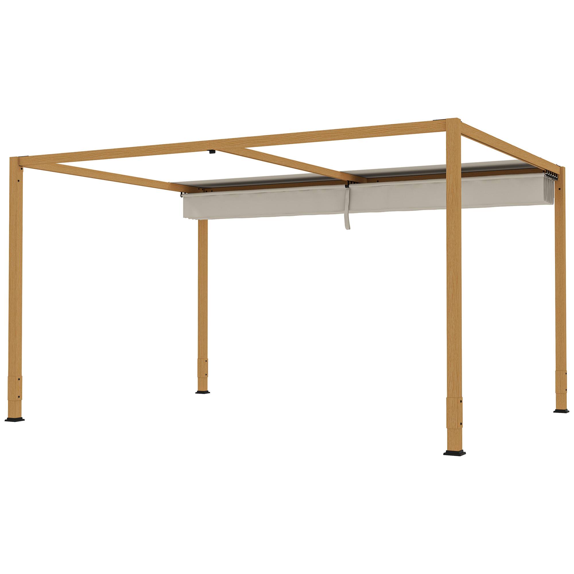 Pergola extérieure aluminium terrasse toit rétractable anti-UV 4x3m bois naturel - ComfortXL Outdoor Living - Image 2