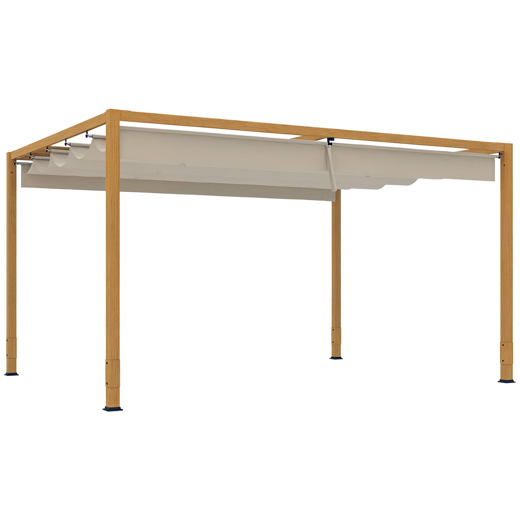 Pergola extérieure aluminium terrasse toit rétractable anti-UV 4x3m bois naturel - ComfortXL Outdoor Living - Image 1