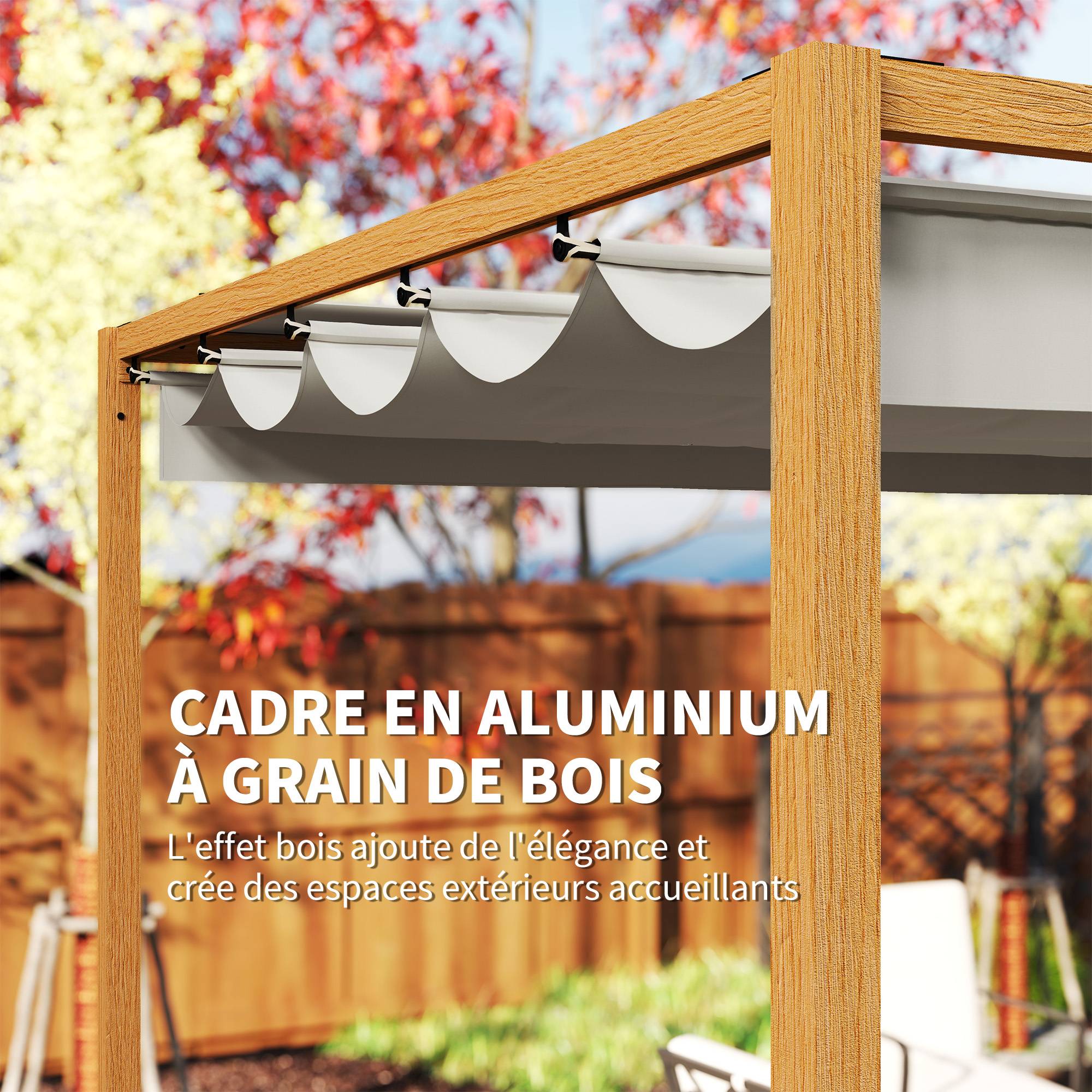 Pergola extérieure aluminium terrasse toit rétractable anti-UV 4x3m bois naturel - ComfortXL Outdoor Living - Image 8