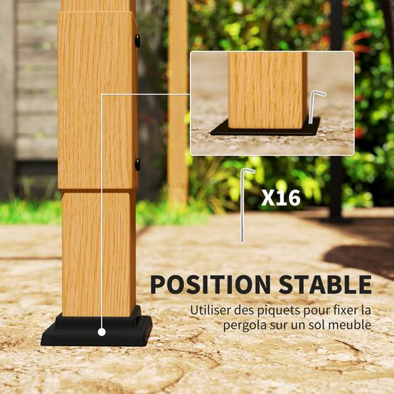 Pergola extérieure aluminium terrasse toit rétractable anti-UV 4x3m bois naturel - ComfortXL Outdoor Living - Image 9